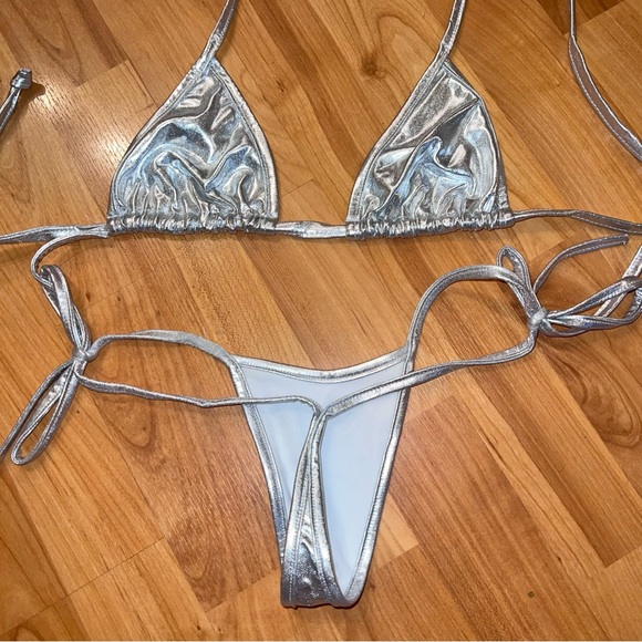 bodyzone apparel Swim Silver Metallic Chrome Micro Bikini G String